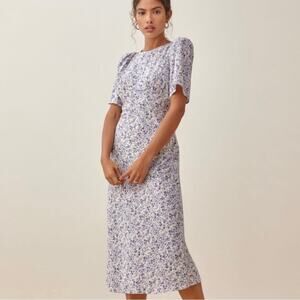 Reformation Nat Dress Johanna Print Floral Midi Short Sleeve Dress Size 6